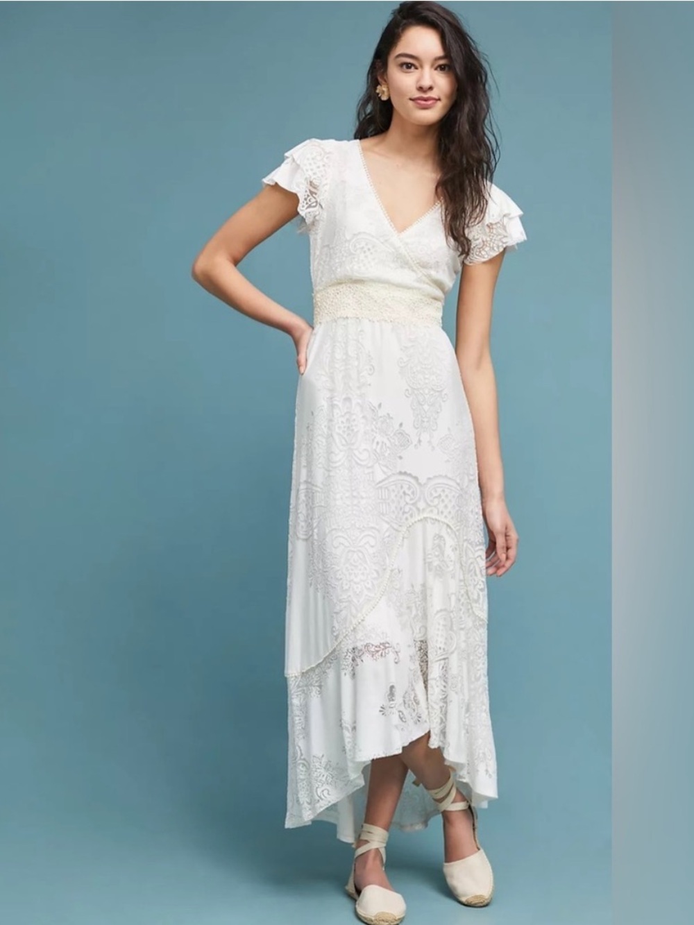 Farm Rio Dress Gerty Maxi Lace in Ivory White - Picture 2 of 8